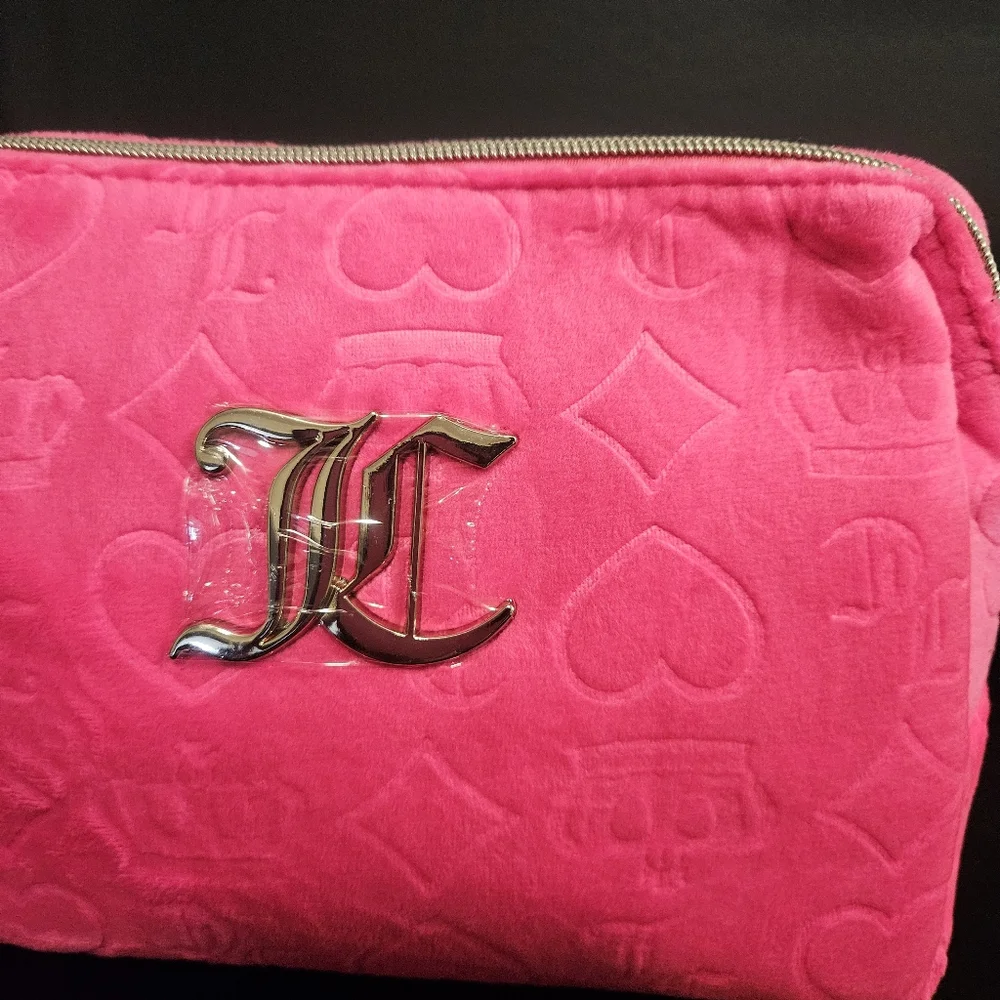 New Juicy Couture Large Pink Crown/Hearts Cosmetic Bag 1 Bottle Incl Gol…